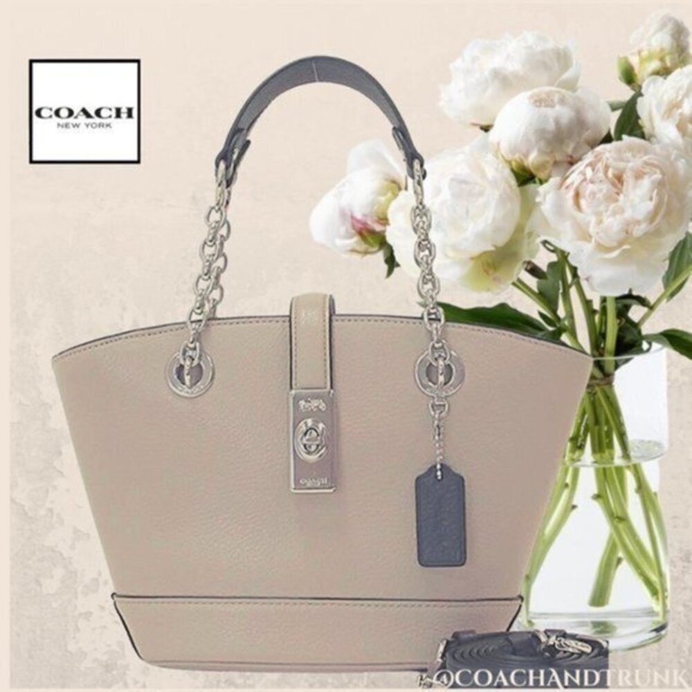 COACH Leather Lane Bucket Bag Bone with Black Trim and Silver Accents NWT